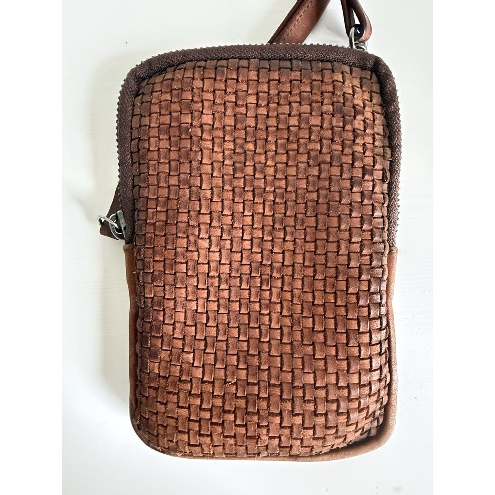 ✿ Brown Genuine Leather Woven Crossbody Bag Small Travel Shoulder Pouch